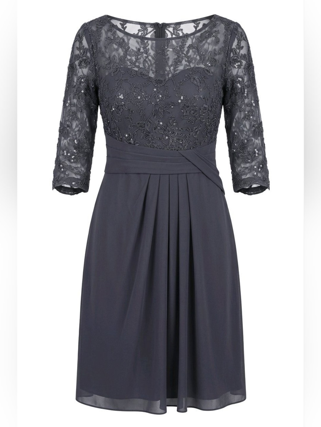 Elegant Blue-Gray Lace & Chiffon Mother Of The Bride Formal Gown Sz 8 Padded Bra